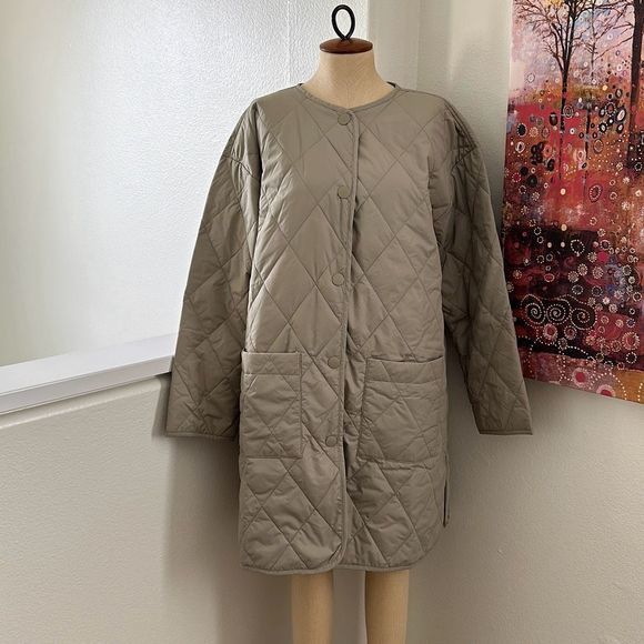 Michael Stars Sonnet Snap-Front Quilted Coat Light Olive Size 1X - Picture 5 of 11